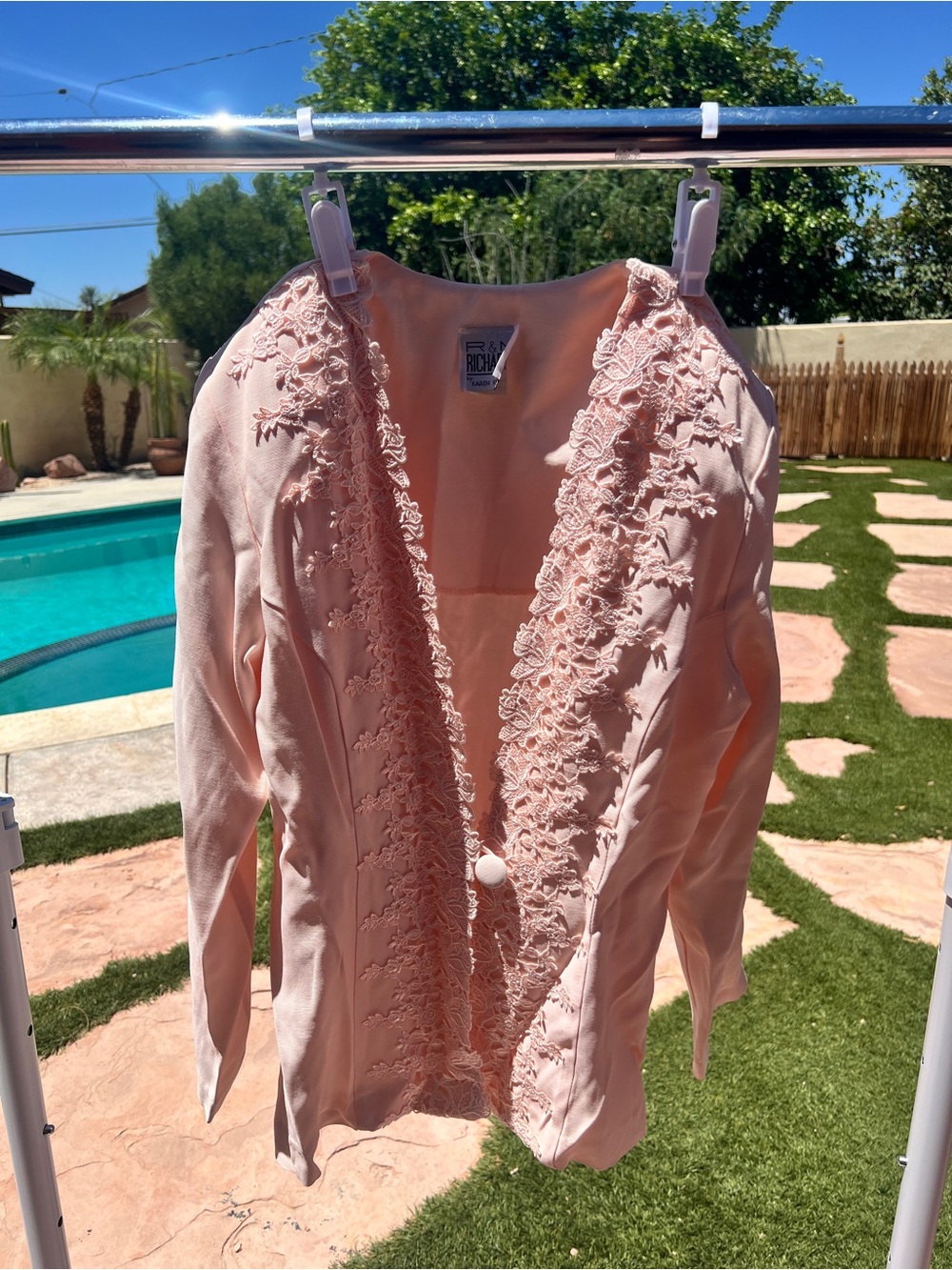 Vintage Pink Embroidered Button Front Jacket and Skirt